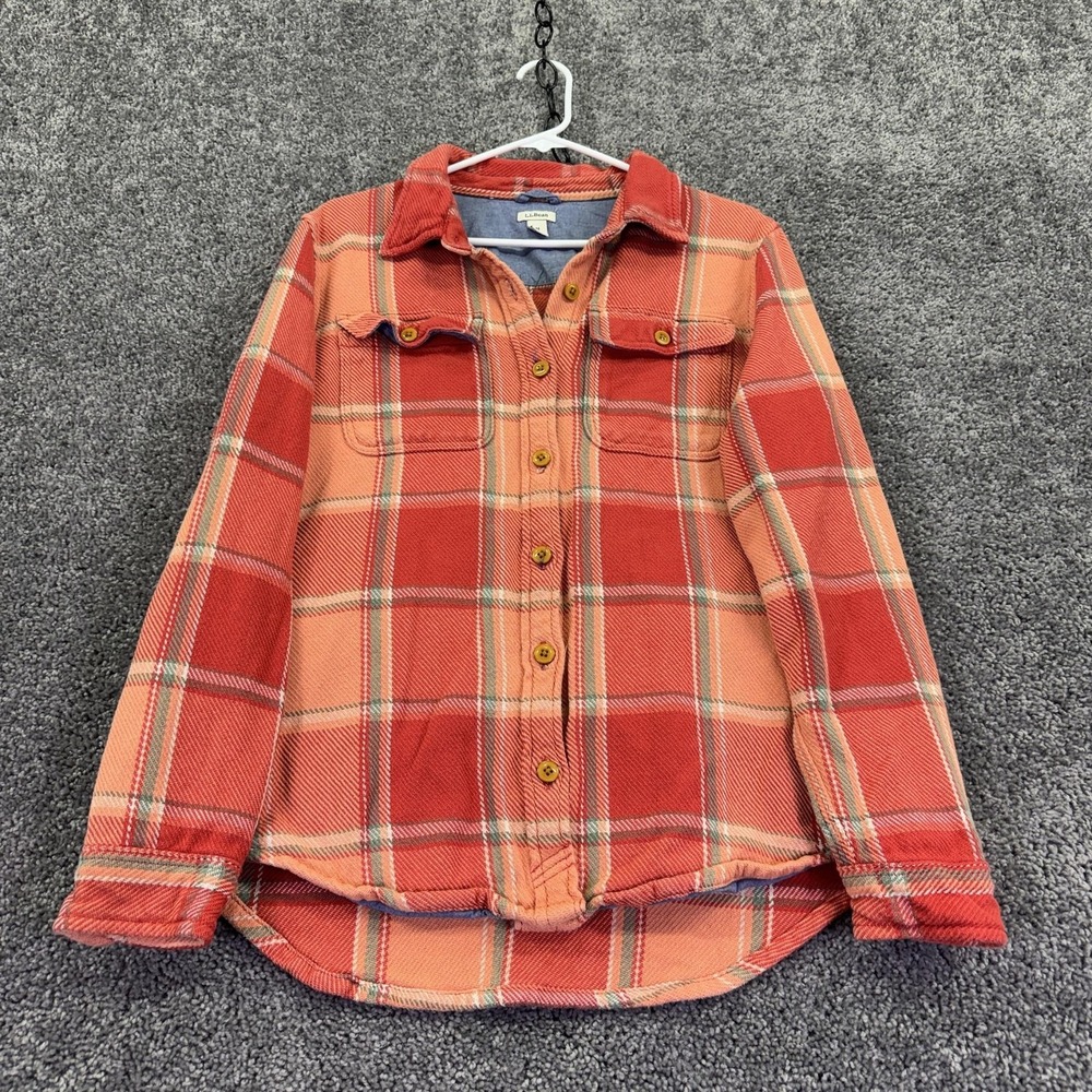 L.L. Bean Shirt Womens Medium Plaid Flannel Long Sleeve Button Lined Casual